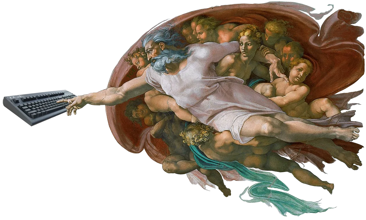 Michelangelo's Creation of Adam, with a keyboard in the place of Adam's hand